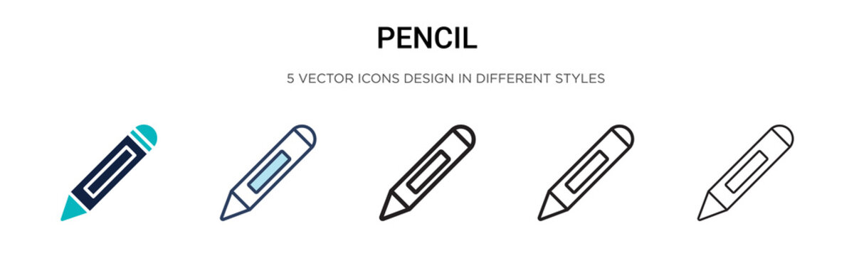 Pencil icon in filled, thin line, outline and stroke style. Vector illustration of two colored and b