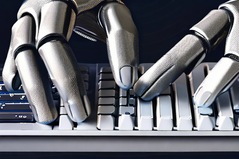 mechanical hands typing on a keyboard