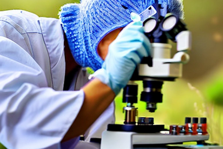 Uno scienziato guarda attraverso un microscopio per osservare un topo da laboratorio nel suo ambiente naturale.